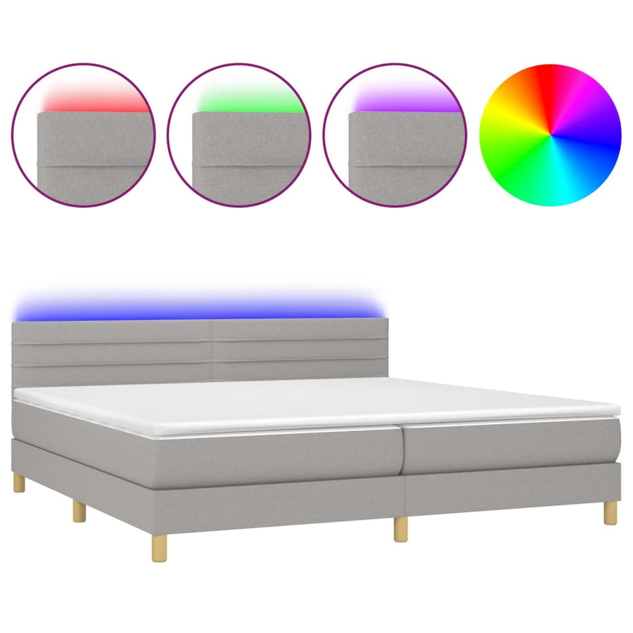 Boxspring met matras en LED stof lichtgrijs 200x200 cm 200 x 200 cm Lichtgrijs