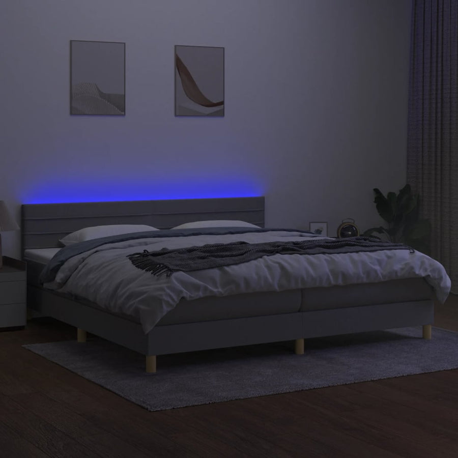 Boxspring met matras en LED stof lichtgrijs 200x200 cm 200 x 200 cm Lichtgrijs