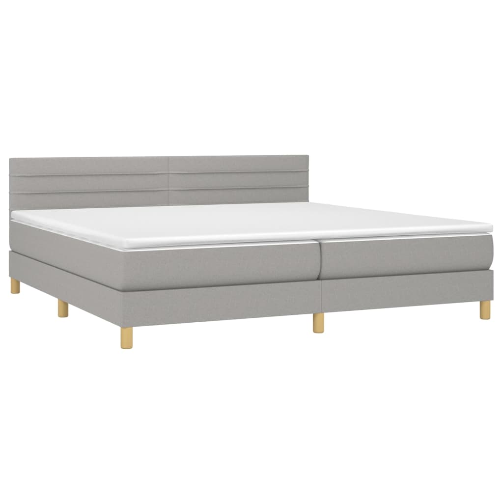 Boxspring met matras en LED stof lichtgrijs 200x200 cm 200 x 200 cm Lichtgrijs