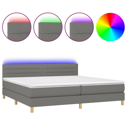 Boxspring met matras en LED stof donkergrijs 200x200 cm 200 x 200 cm Donkergrijs