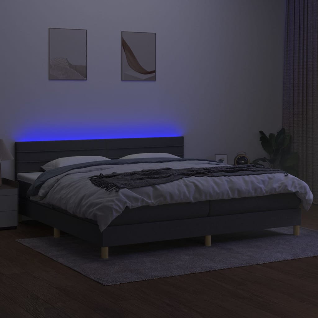 Boxspring met matras en LED stof donkergrijs 200x200 cm 200 x 200 cm Donkergrijs