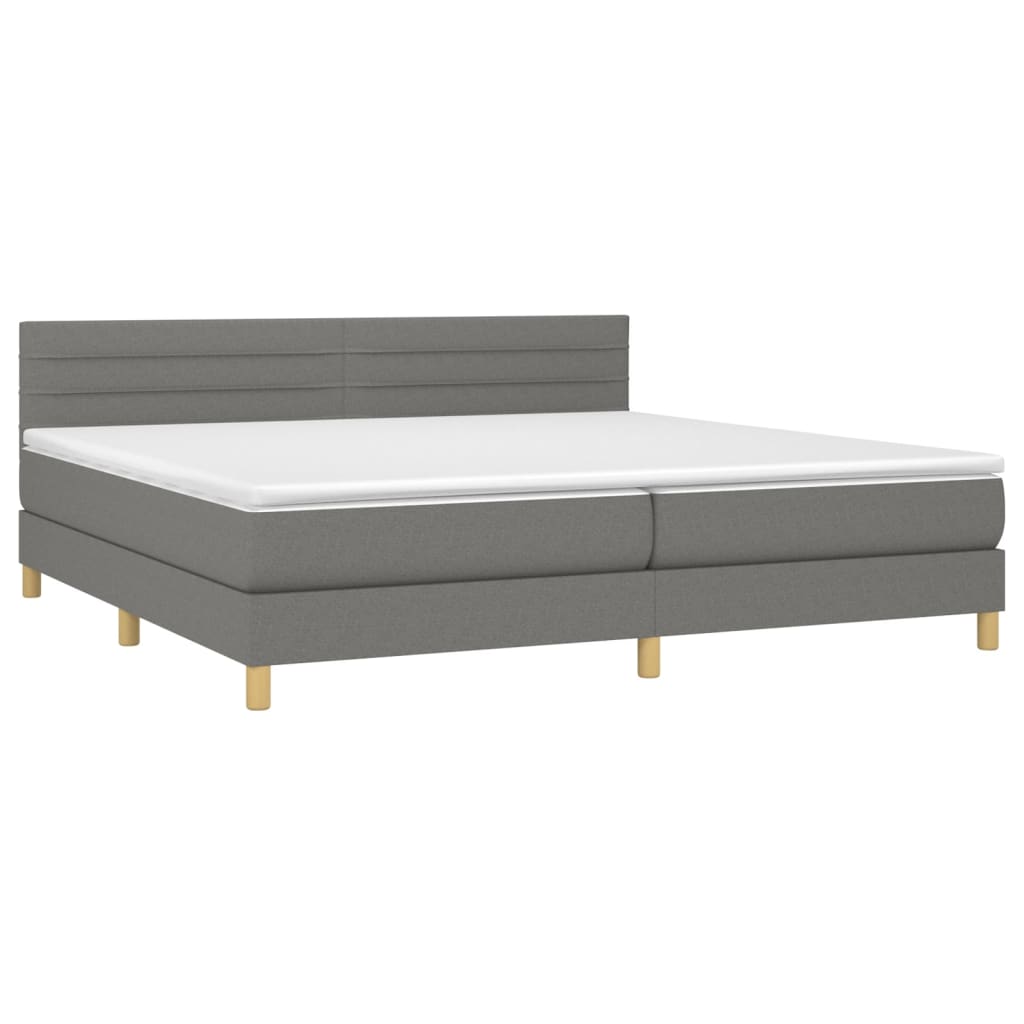 Boxspring met matras en LED stof donkergrijs 200x200 cm 200 x 200 cm Donkergrijs