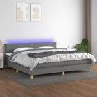 Boxspring met matras en LED stof donkergrijs 200x200 cm 200 x 200 cm Donkergrijs