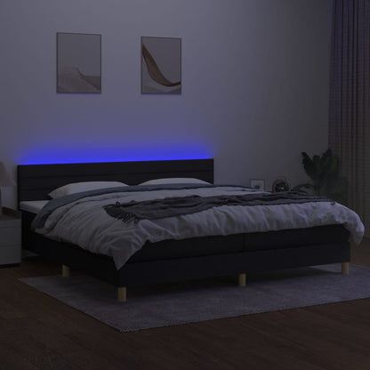 Boxspring met matras en LED stof zwart 200x200 cm 200 x 200 cm Zwart