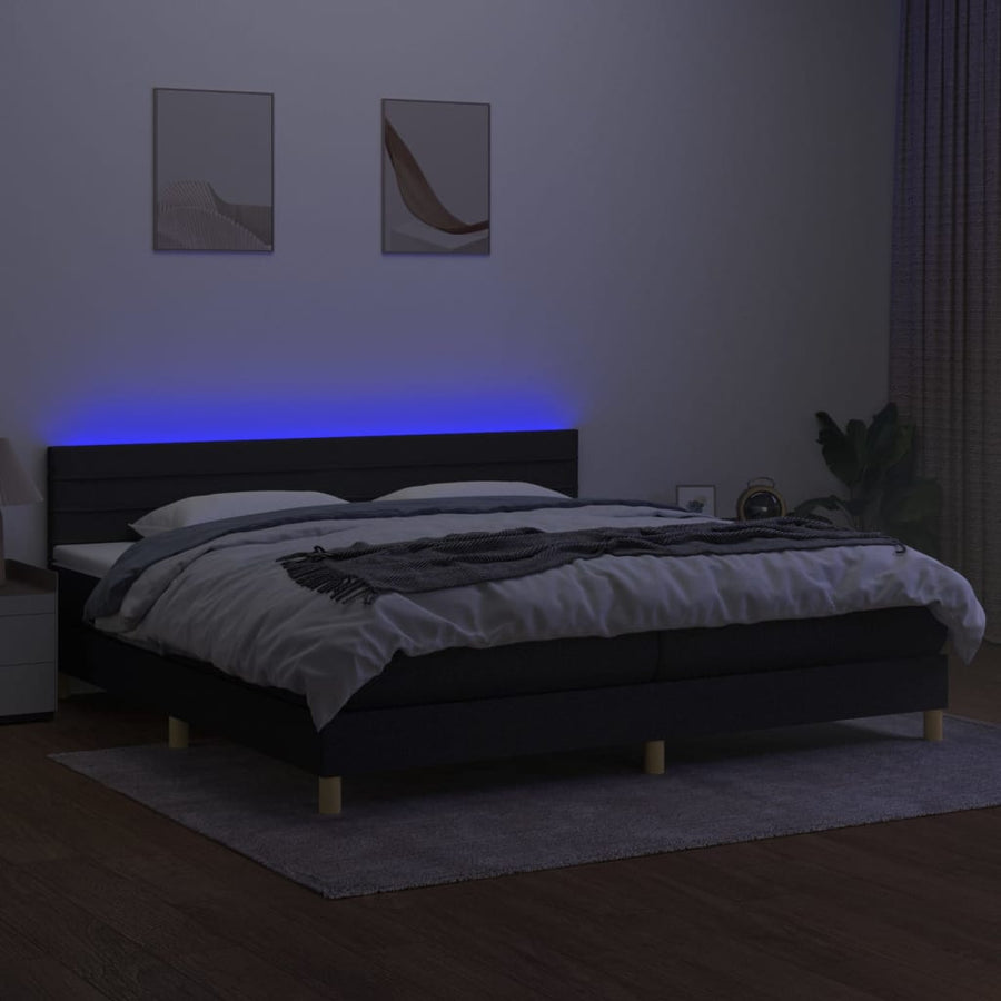 Boxspring met matras en LED stof zwart 200x200 cm 200 x 200 cm Zwart