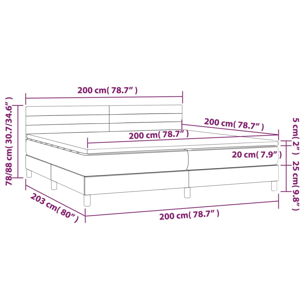 Boxspring met matras en LED stof zwart 200x200 cm 200 x 200 cm Zwart