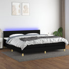 Boxspring met matras en LED stof zwart 200x200 cm 200 x 200 cm Zwart