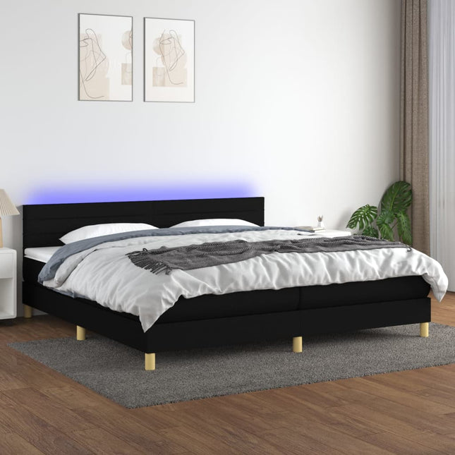 Boxspring met matras en LED stof zwart 200x200 cm 200 x 200 cm Zwart