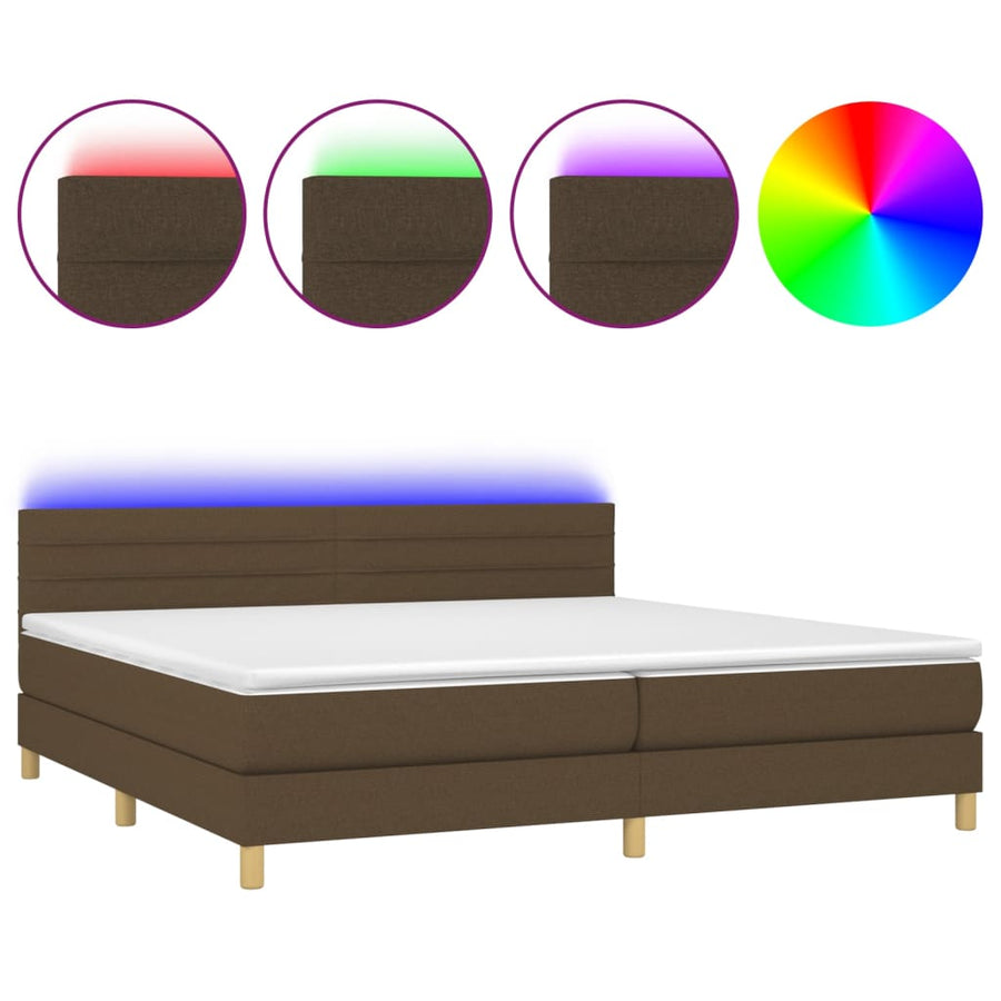 Boxspring met matras en LED stof donkerbruin 200x200 cm 200 x 200 cm Horizontale strepen