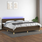 Boxspring 200x200 cm donkerbruin met matras en LED