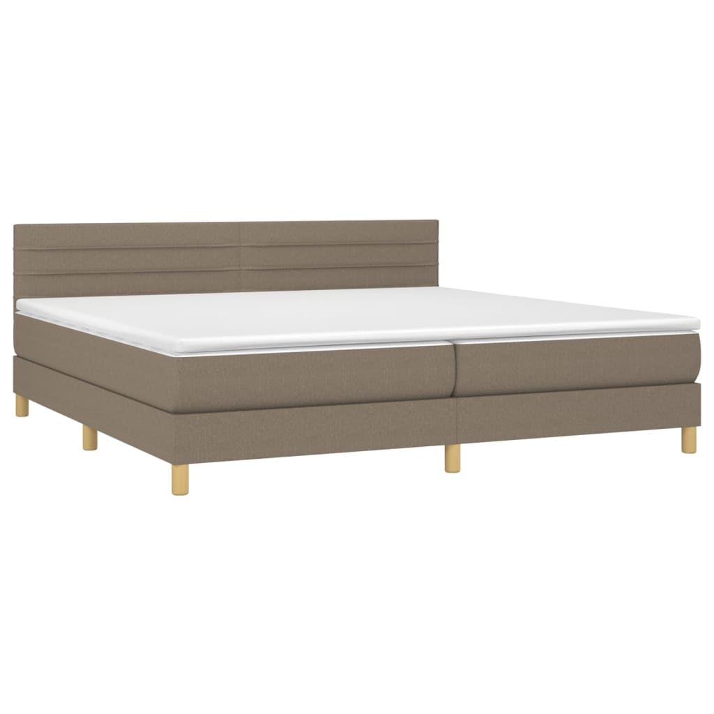 Boxspring met matras en LED stof taupe 200x200 cm 200 x 200 cm Horizontale strepen