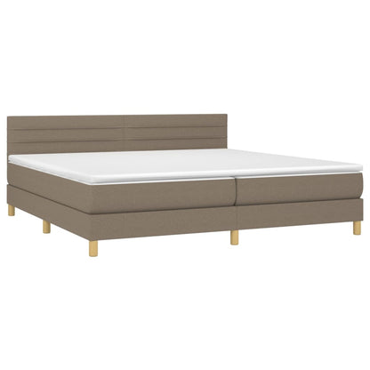 Boxspring met matras en LED stof taupe 200x200 cm 200 x 200 cm Horizontale strepen
