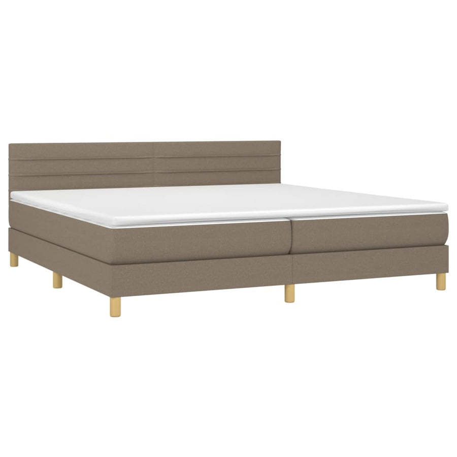Boxspring met matras en LED stof taupe 200x200 cm 200 x 200 cm Horizontale strepen