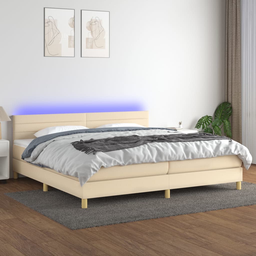 Boxspring met matras en LED stof crèmekleurig 200x200 cm