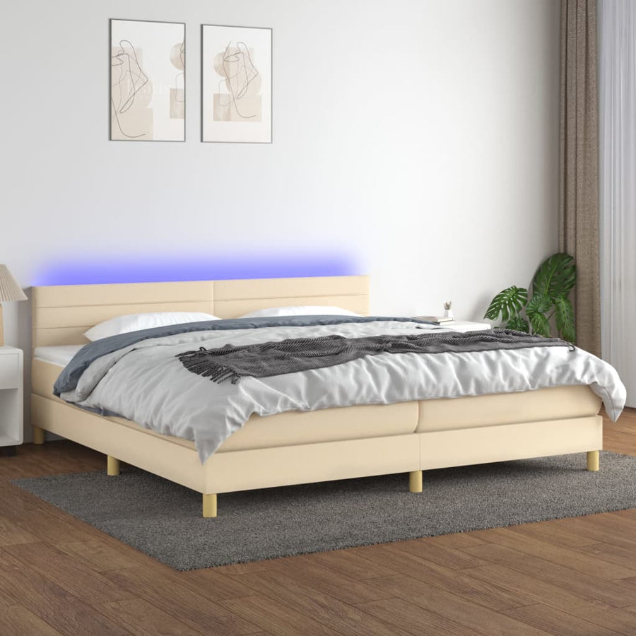 Boxspring met matras en LED stof crèmekleurig 200x200 cm