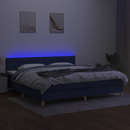 Boxspring met matras en LED stof blauw 200x200 cm 200 x 200 cm Horizontale strepen
