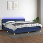 Boxspring met matras en LED stof blauw 200x200 cm 200 x 200 cm Horizontale strepen