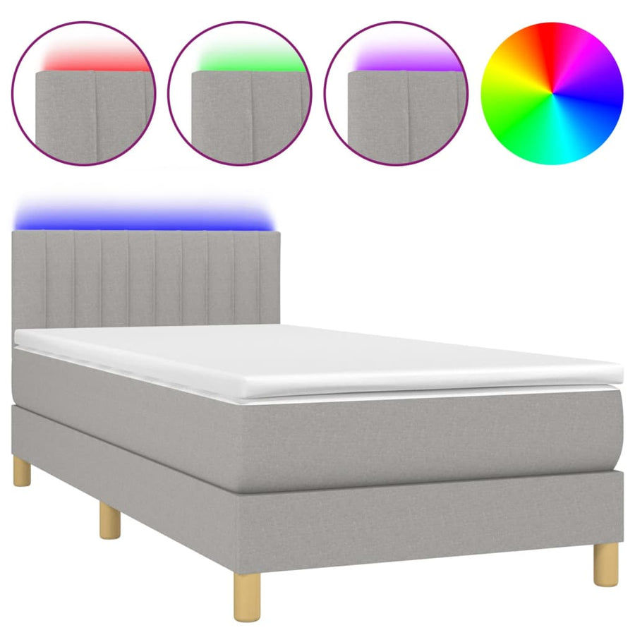 Boxspring met matras en LED stof lichtgrijs 80x200 cm 80 x 200 cm Lichtgrijs
