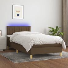 Boxspring Met Matras En Led Stof Donkerbruin 80 x 200 cm Verticale strepen