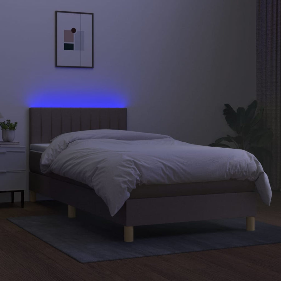 Boxspring met matras en LED stof taupe 80x200 cm 80 x 200 cm Verticale strepen