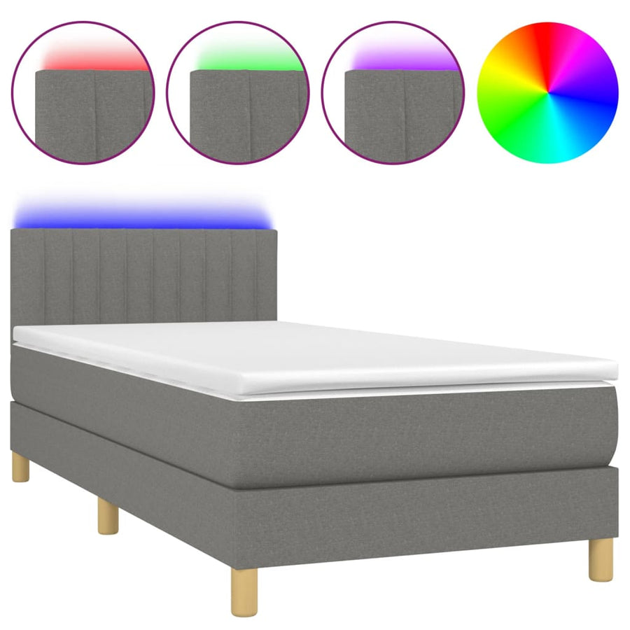 Boxspring met matras en LED stof donkergrijs 90x190 cm 90 x 190 cm Verticale strepen