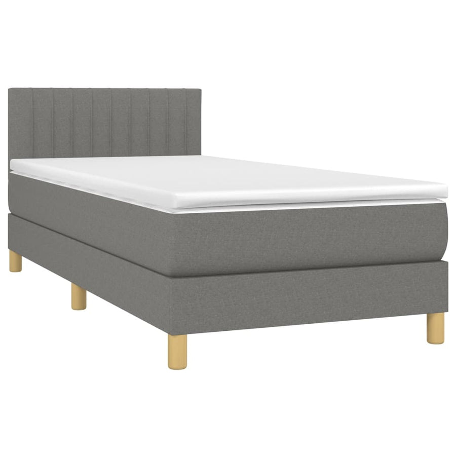 Boxspring met matras en LED stof donkergrijs 90x190 cm 90 x 190 cm Verticale strepen