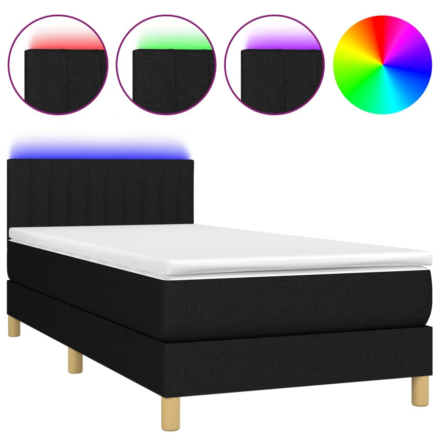 Boxspring met matras en LED stof zwart 90x190 cm 90 x 190 cm Verticale strepen