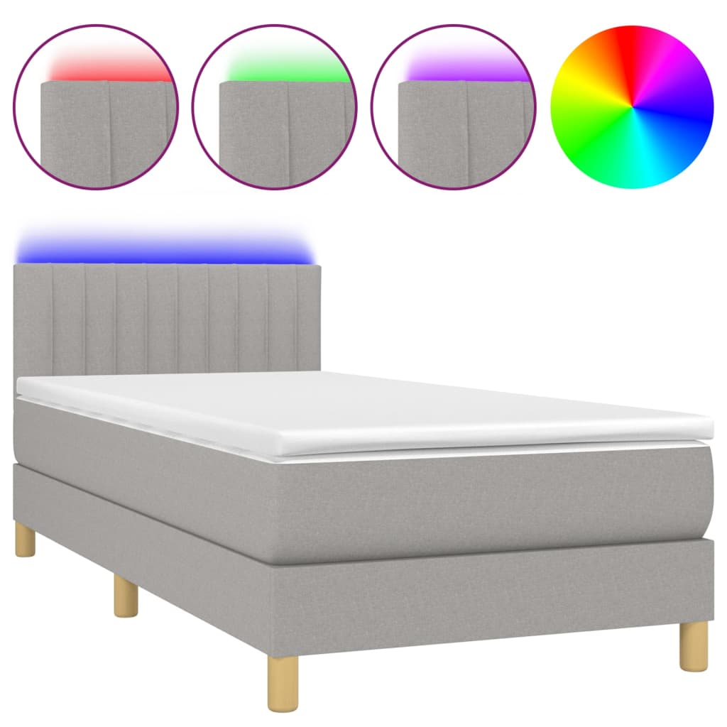Boxspring met matras en LED stof lichtgrijs 90x200 cm 90 x 200 cm Verticale strepen