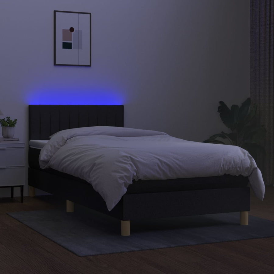 Boxspring met matras en LED stof zwart 90x200 cm 90 x 200 cm Verticale strepen