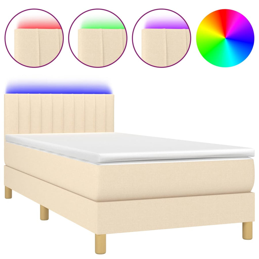 Boxspring Met Matras En Led Stof Kleurig 80X200 Cm Crème 90 x 200 cm Verticale strepen
