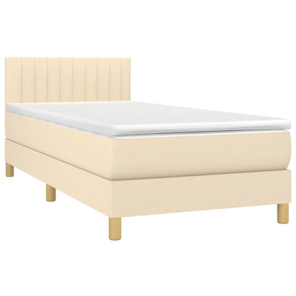 Boxspring Met Matras En Led Stof Kleurig 80X200 Cm Crème 90 x 200 cm Verticale strepen