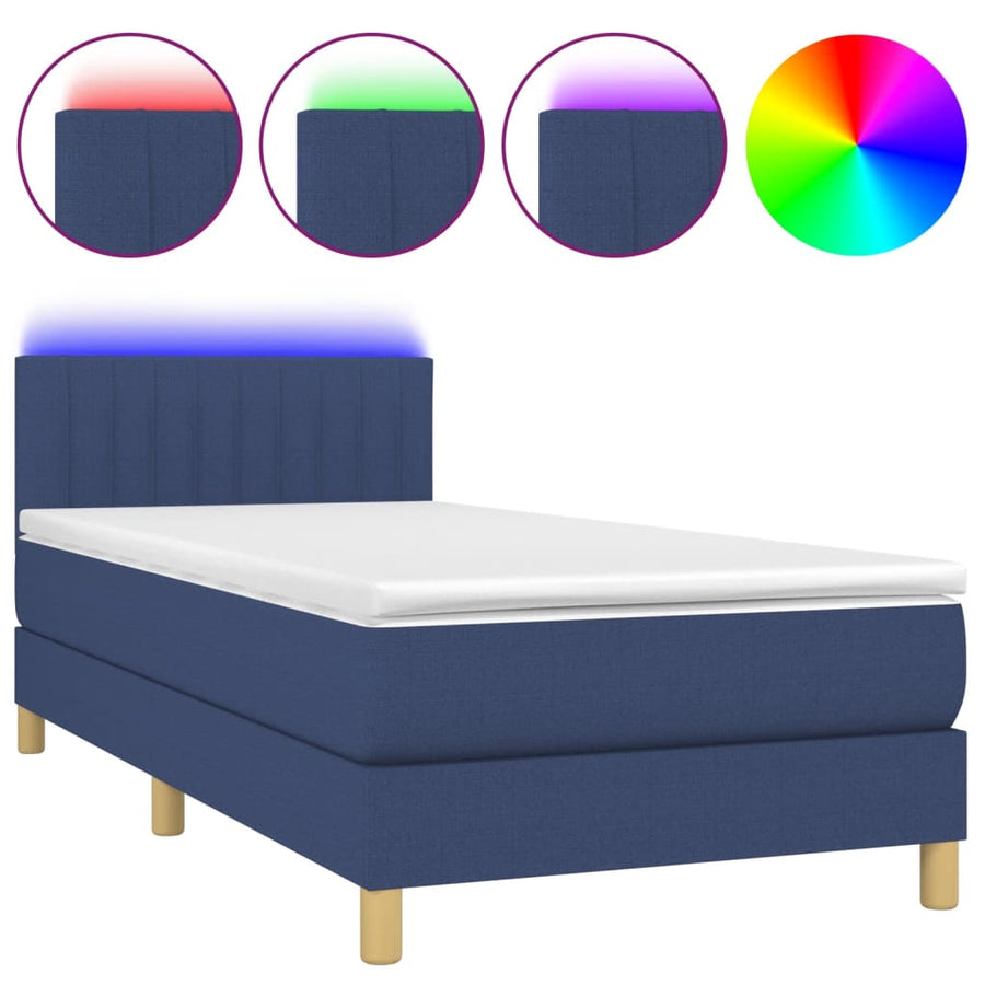 Boxspring met matras en LED stof blauw 90x200 cm 90 x 200 cm Verticale strepen
