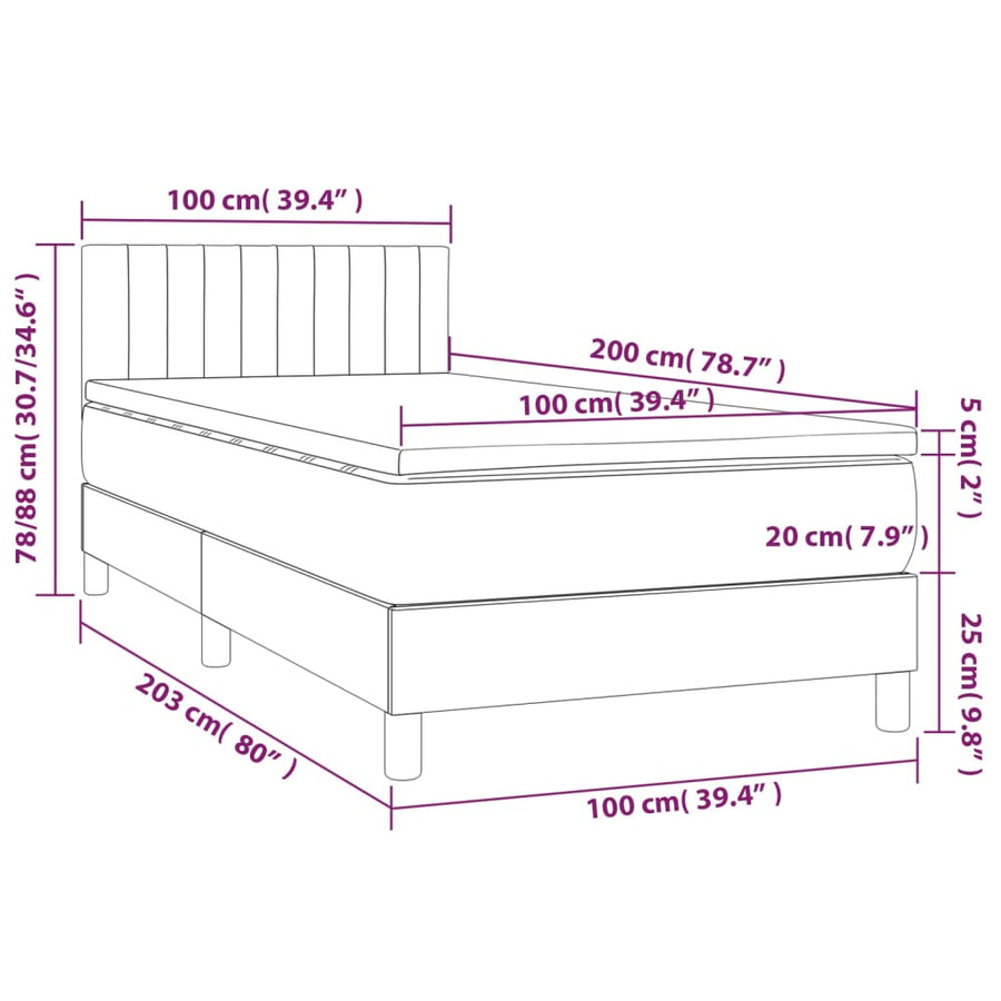 Boxspring met matras en LED stof donkergrijs 100x200 cm 100 x 200 cm Donkergrijs