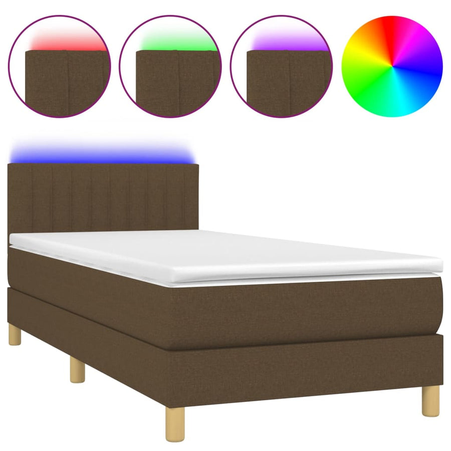 Boxspring met matras en LED stof donkerbruin 100x200 cm 100 x 200 cm Donkerbruin