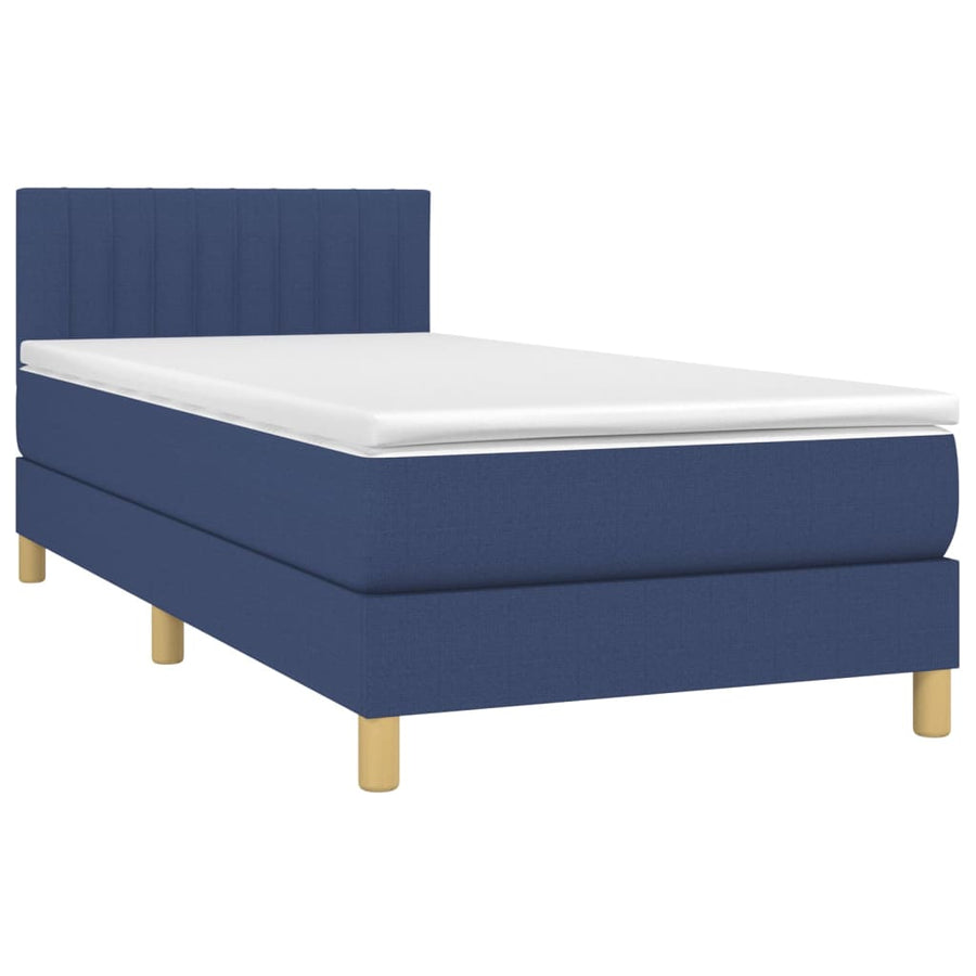 Boxspring met matras en LED stof blauw 100x200 cm 100 x 200 cm Verticale strepen