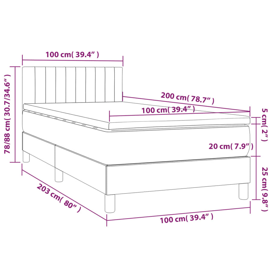 Boxspring met matras en LED stof blauw 100x200 cm 100 x 200 cm Verticale strepen