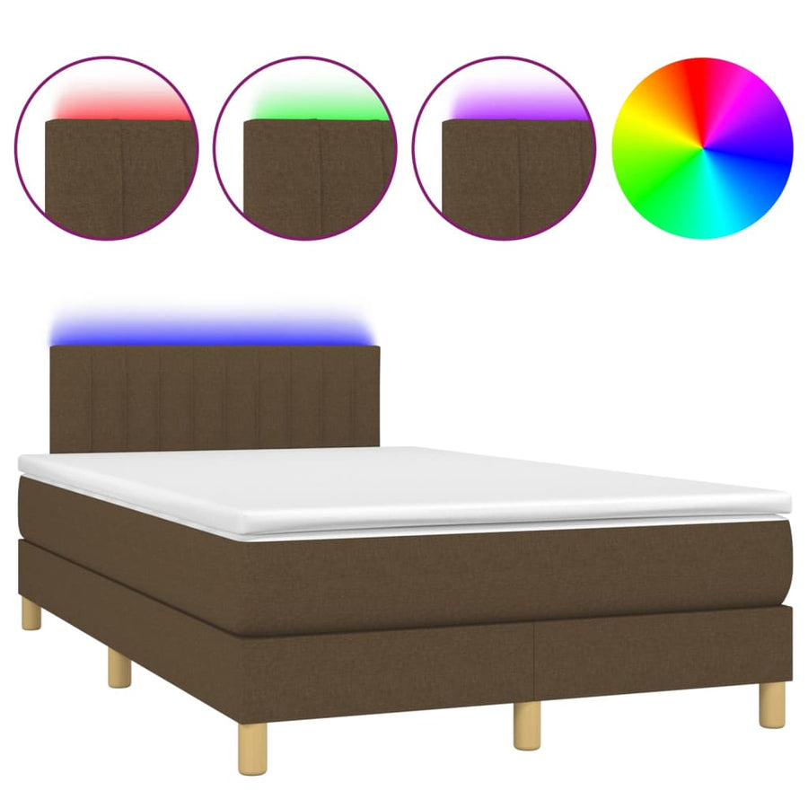 Boxspring met matras en LED stof donkerbruin 120x200 cm 120 x 200 cm Verticale strepen