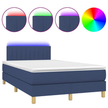 Boxspring met matras en LED stof blauw 120x200 cm 120 x 200 cm Verticale strepen