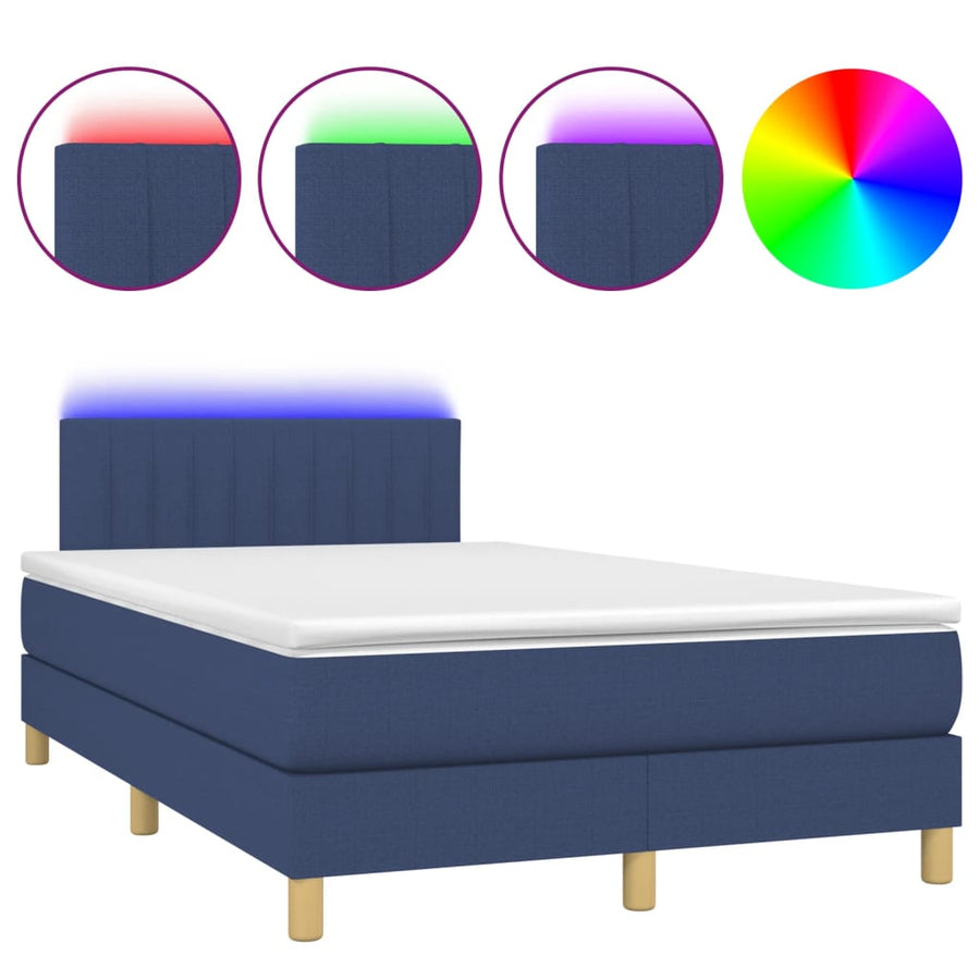 Boxspring met matras en LED stof blauw 120x200 cm 120 x 200 cm Verticale strepen