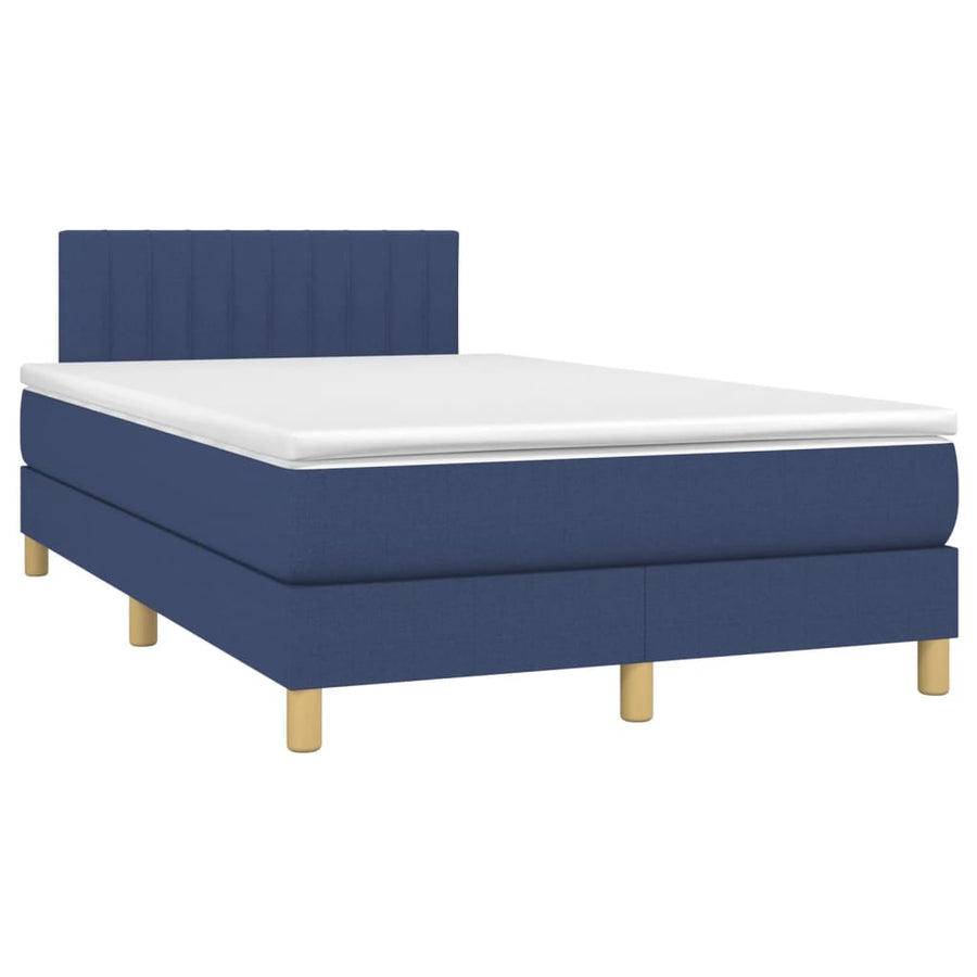 Boxspring met matras en LED stof blauw 120x200 cm 120 x 200 cm Verticale strepen