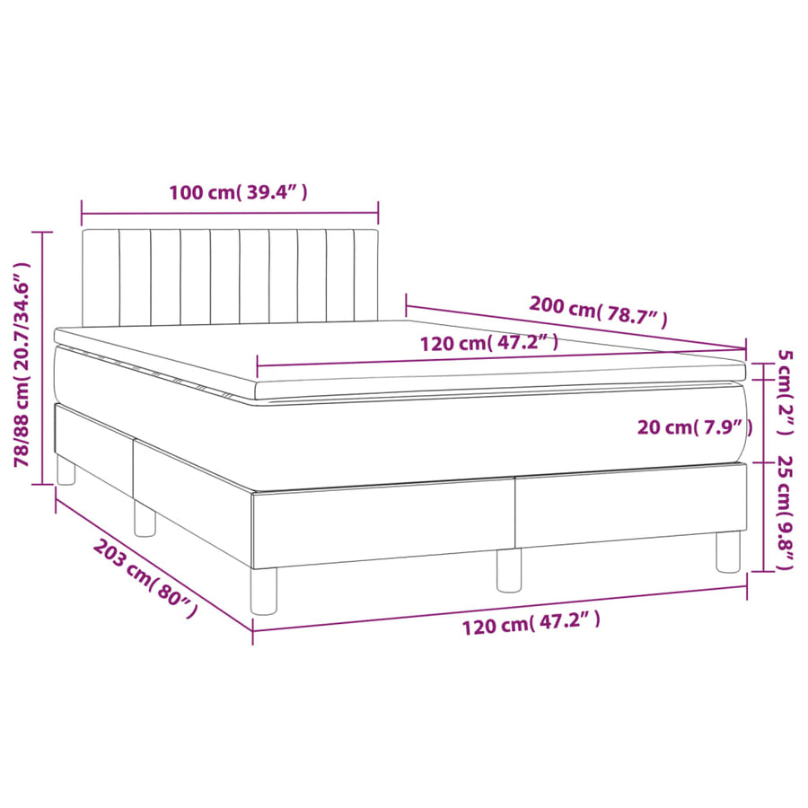 Boxspring met matras en LED stof blauw 120x200 cm 120 x 200 cm Verticale strepen