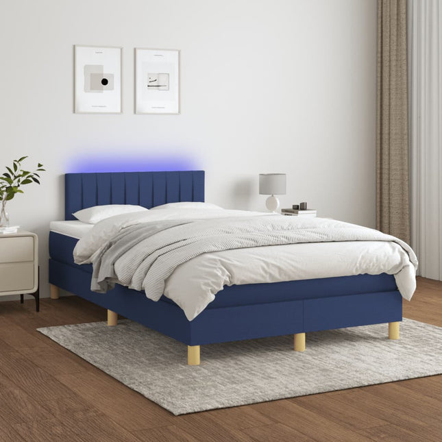 Boxspring met matras en LED stof blauw 120x200 cm 120 x 200 cm Verticale strepen