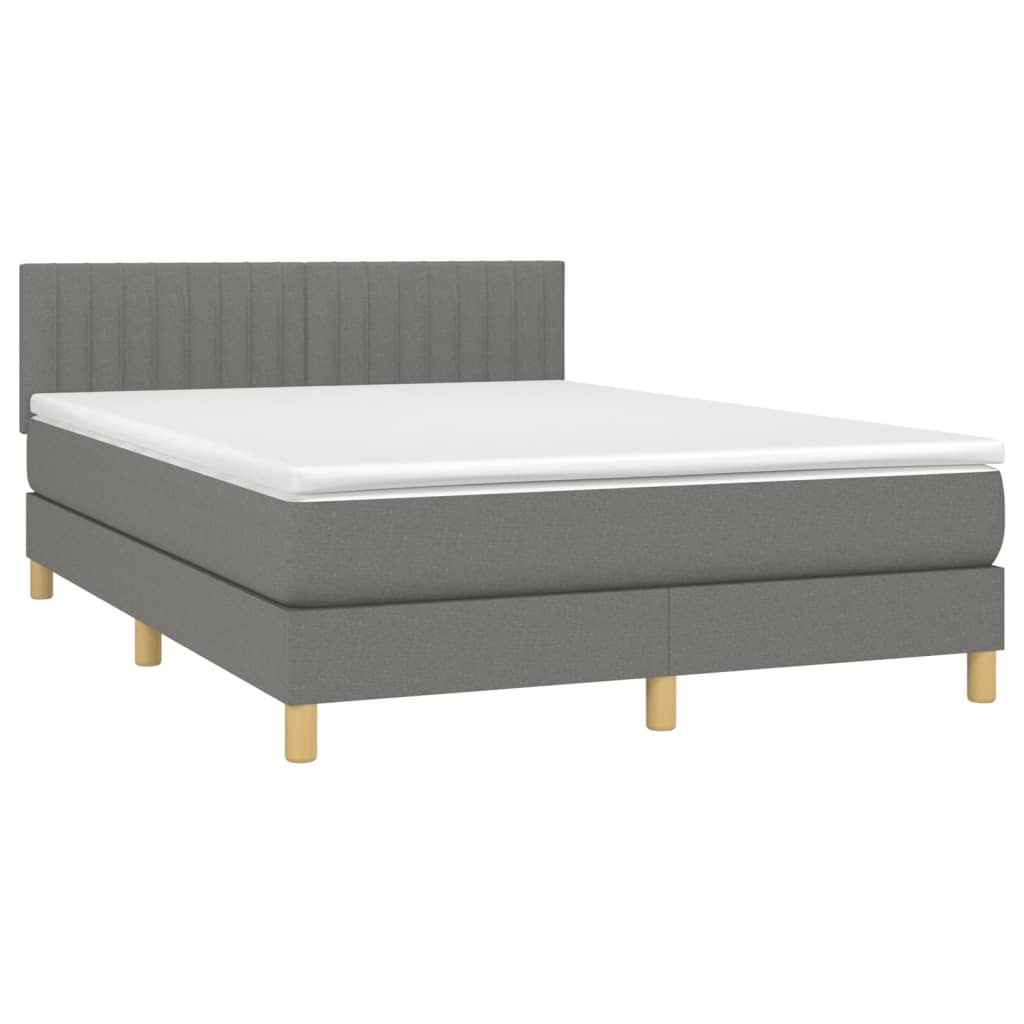 Boxspring met matras en LED stof donkergrijs 140x190 cm 140 x 190 cm Verticale strepen