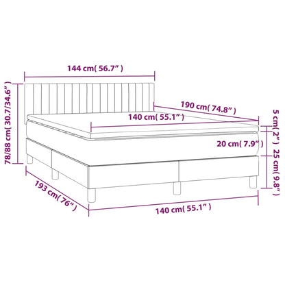 Boxspring met matras en LED stof donkergrijs 140x190 cm 140 x 190 cm Verticale strepen