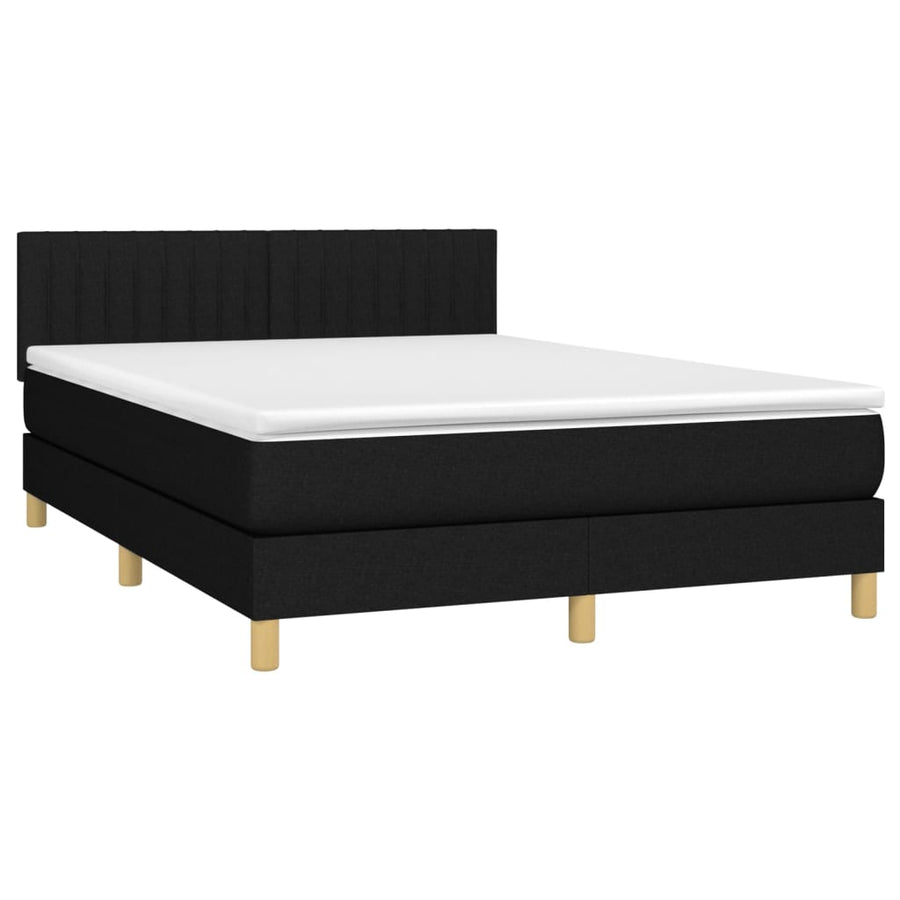 Boxspring met matras en LED stof zwart 140x190 cm 140 x 190 cm Verticale strepen