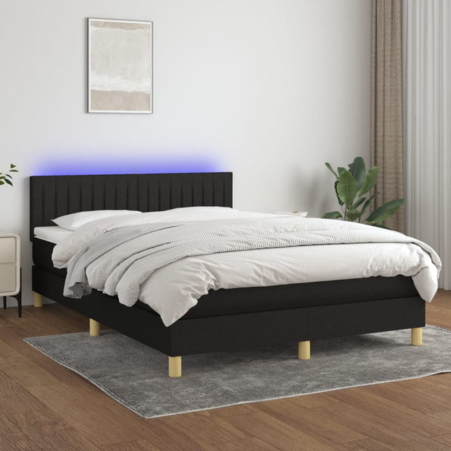 Boxspring met matras en LED stof zwart 140x190 cm 140 x 190 cm Verticale strepen