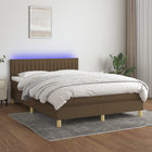 Boxspring met matras en LED stof donkerbruin 140x190 cm 140 x 190 cm Verticale strepen