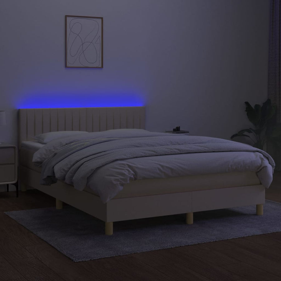 Boxspring met matras en LED stof crèmekleurig 140x190 cm