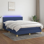 Boxspring 140x190 cm blauw met matras en LED