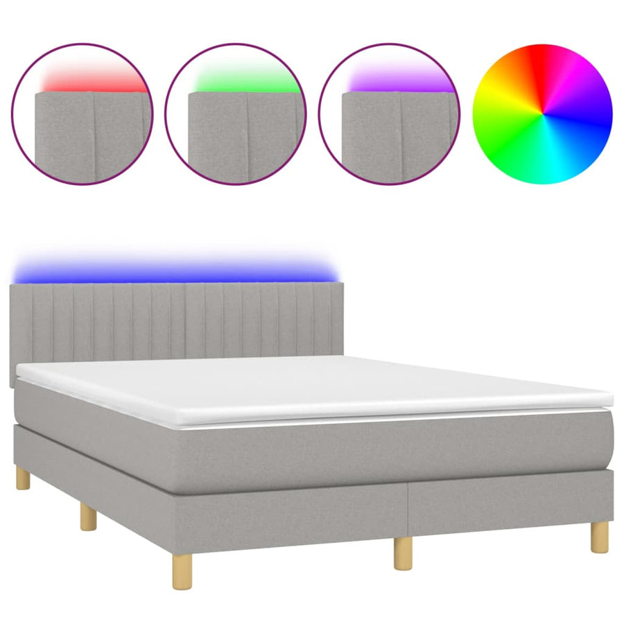 Boxspring Met Matras En Led Stof Lichtgrijs 140 x 200 cm Verticale strepen